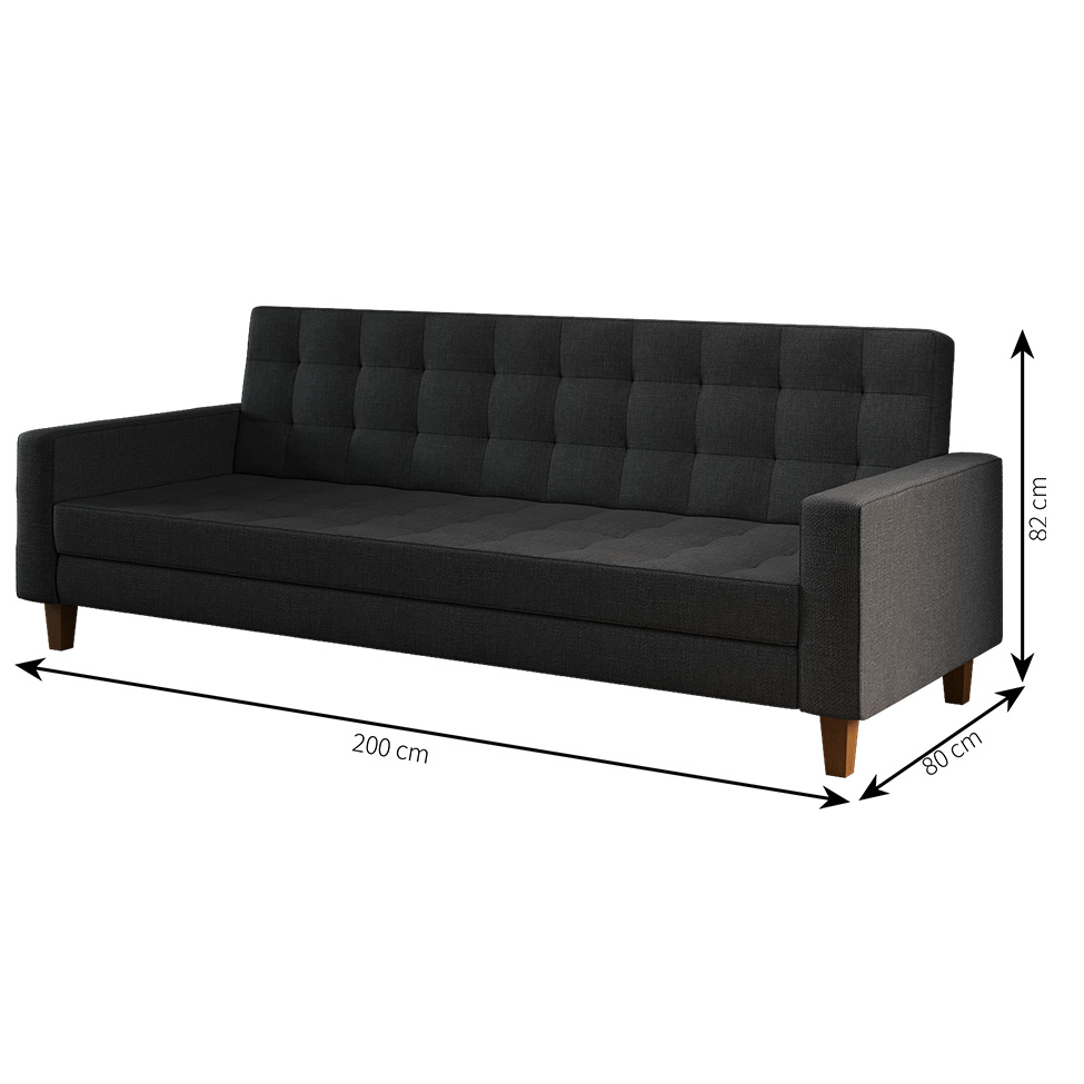 Sofá-Cama Casal 3 Lugares Samper com Baú Linho Grafite