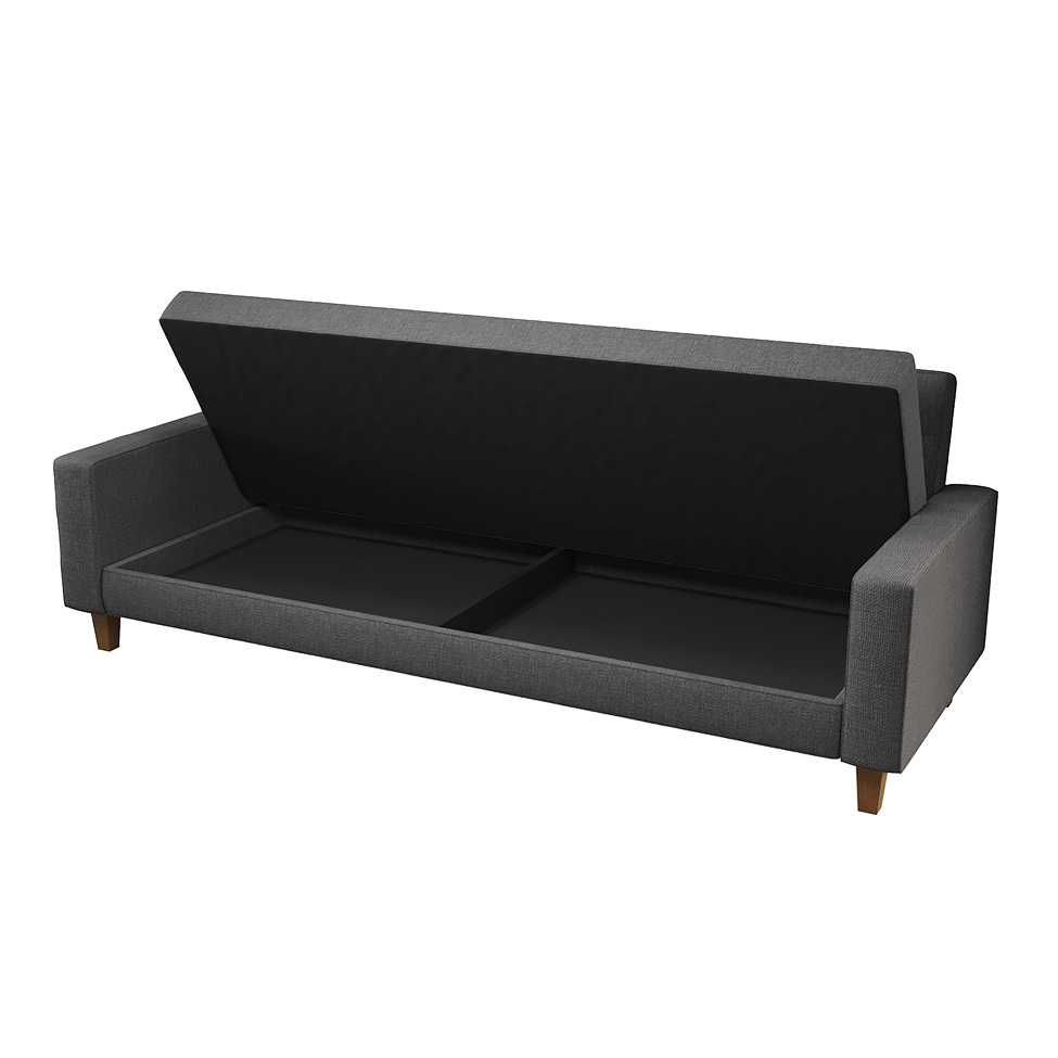 Sofá-Cama Casal 3 Lugares Samper com Baú Linho Grafite