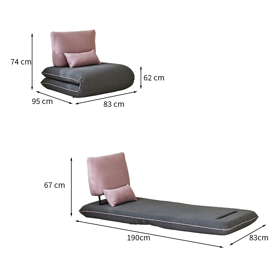 Sofá-Cama Solteiro Vernazza Cinza e Rosa