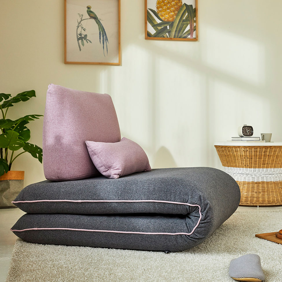 Sofá-Cama Solteiro Vernazza Cinza e Rosa