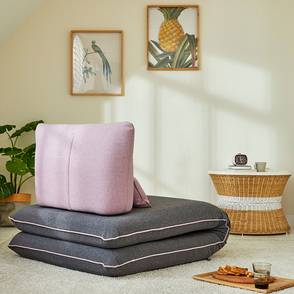 Sofá-Cama Solteiro Vernazza Cinza e Rosa