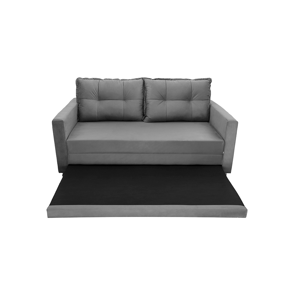 Sofá-Cama com Cama Auxiliar Casal 2 Lugares Trancoso Suede Cinza