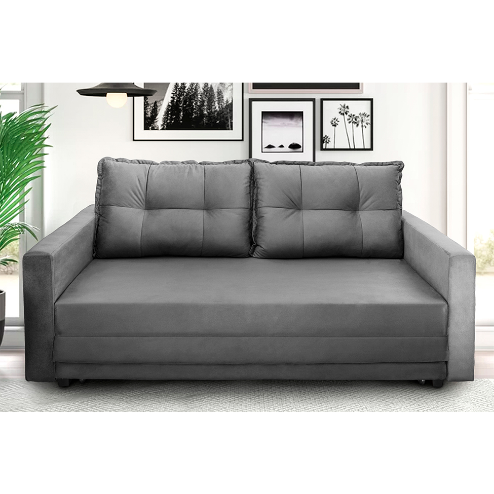 Sofá-Cama com Cama Auxiliar Casal 2 Lugares Trancoso Suede Cinza
