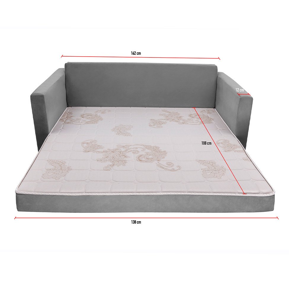 Sofá-Cama com Cama Auxiliar Casal 2 Lugares Trancoso Suede Cinza