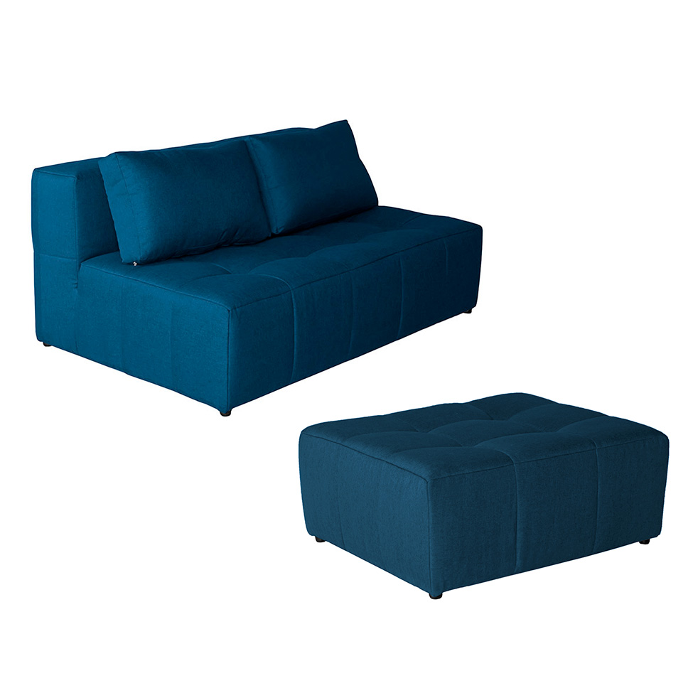 Sofá Modular 2 Lugares com Puff Soho Linho Azul Marinho
