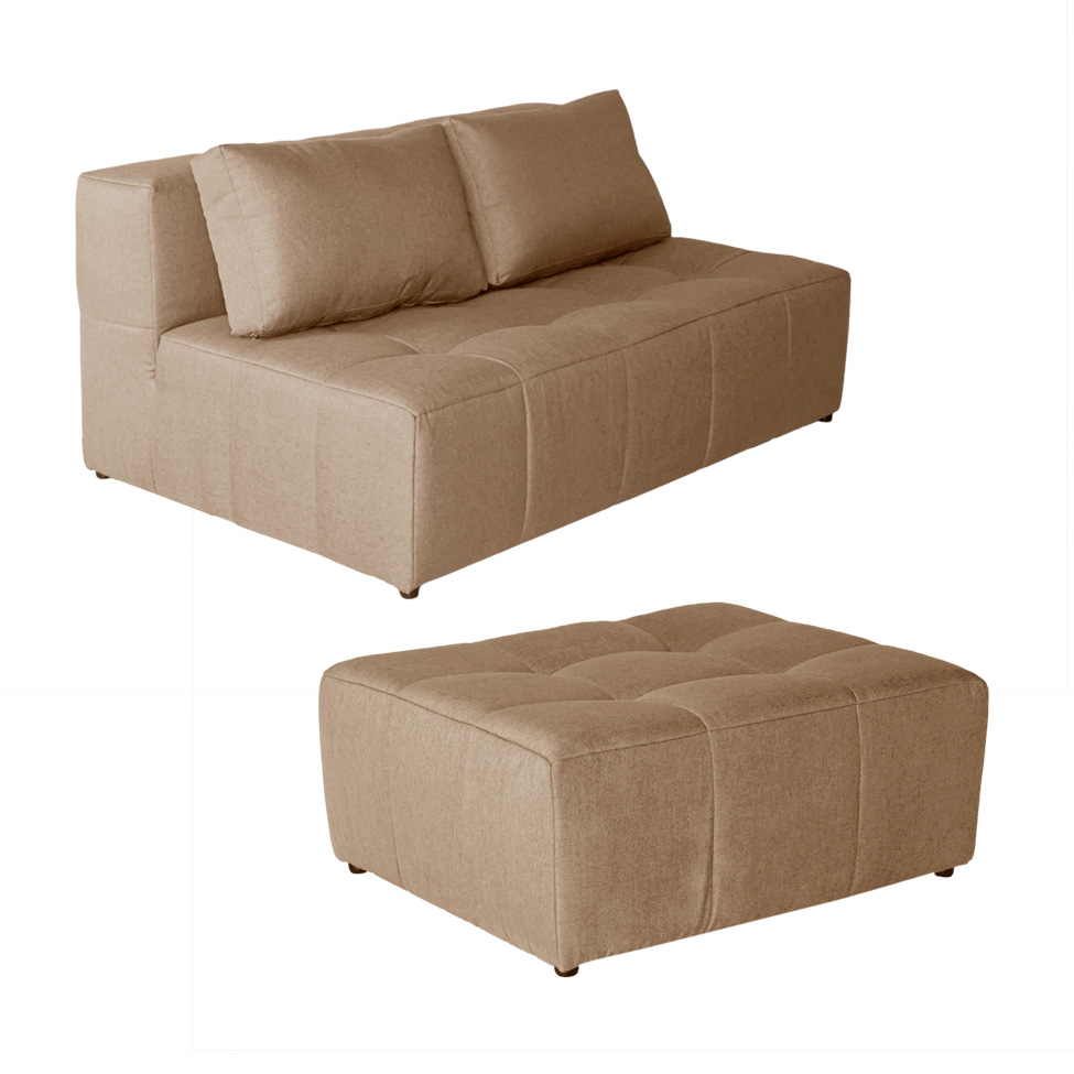 Sofá Modular 2 Lugares com Puff Soho Linho Bege