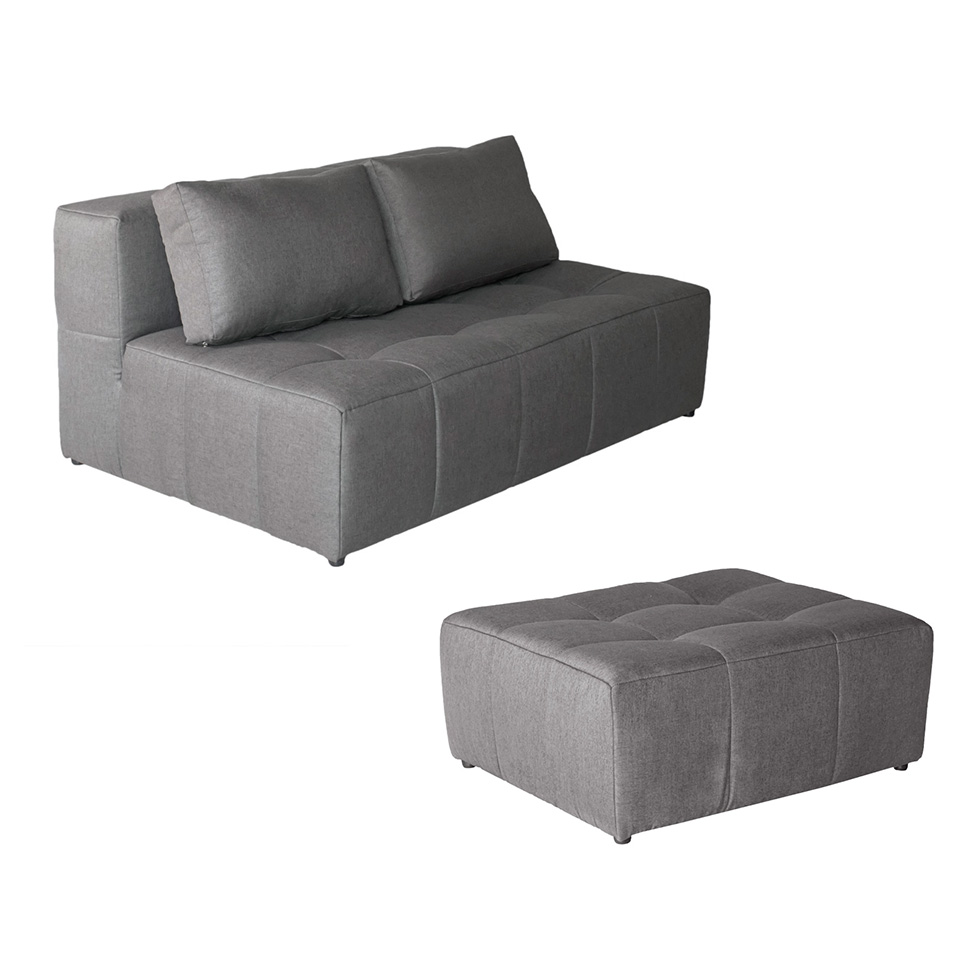 Sofá Modular 2 Lugares com Puff Soho Linho Cinza