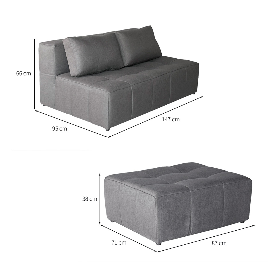 Sofá Modular 2 Lugares com Puff Soho Linho Cinza