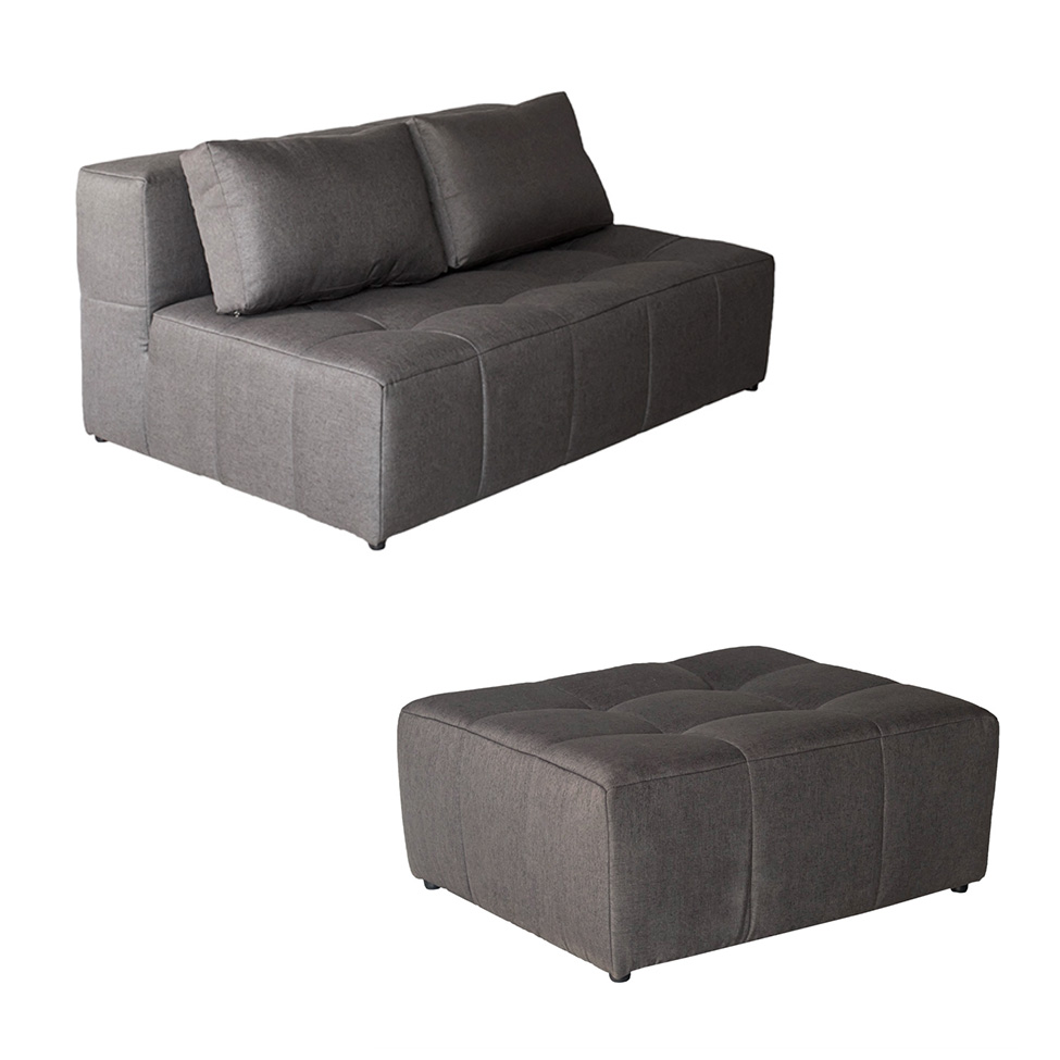 Sofá Modular 2 Lugares com Puff Soho Linho Grafite