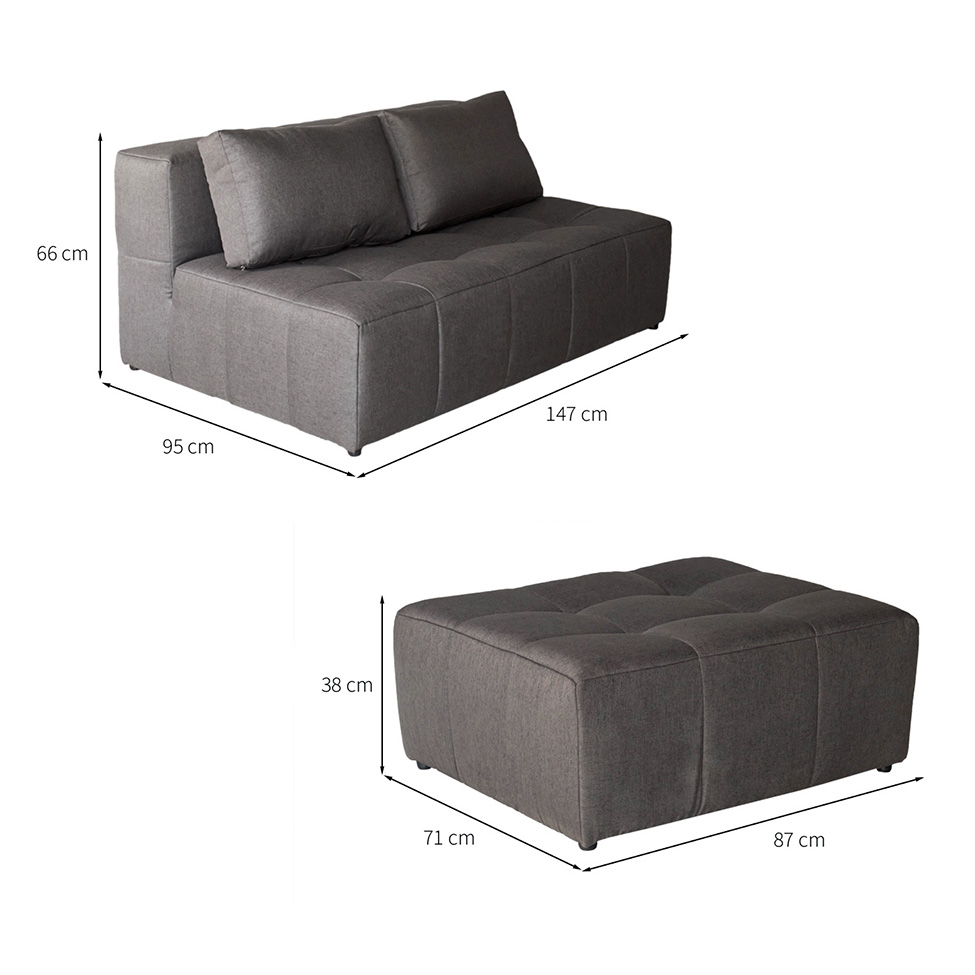 Sofá Modular 2 Lugares com Puff Soho Linho Grafite