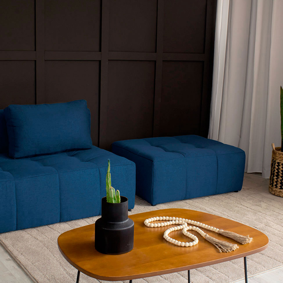 Sofá Modular 2 e 3 Lugares com Puff Soho Linho Azul Marinho