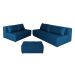 Sofá Modular 2 e 3 Lugares com Puff Soho Linho Azul Marinho