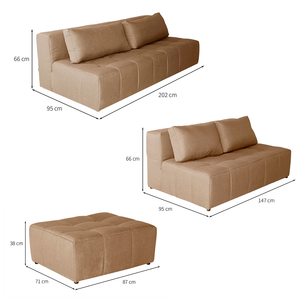 Sofá Modular 2 e 3 Lugares com Puff Soho Linho Bege