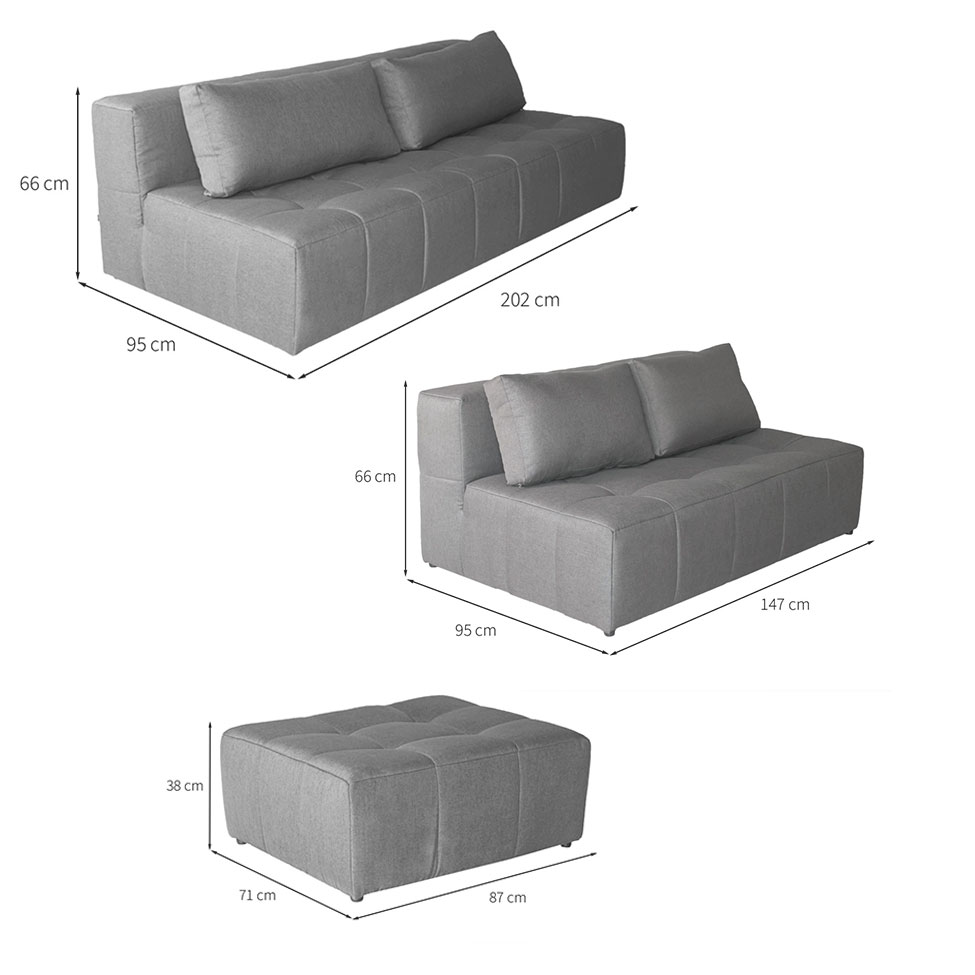 Sofá Modular 2 e 3 Lugares com Puff Soho Linho Cinza