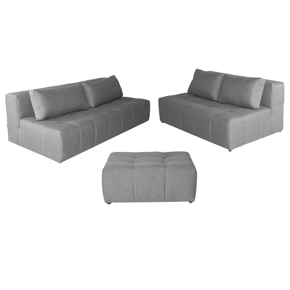 Sofá Modular 2 e 3 Lugares com Puff Soho Linho Cinza
