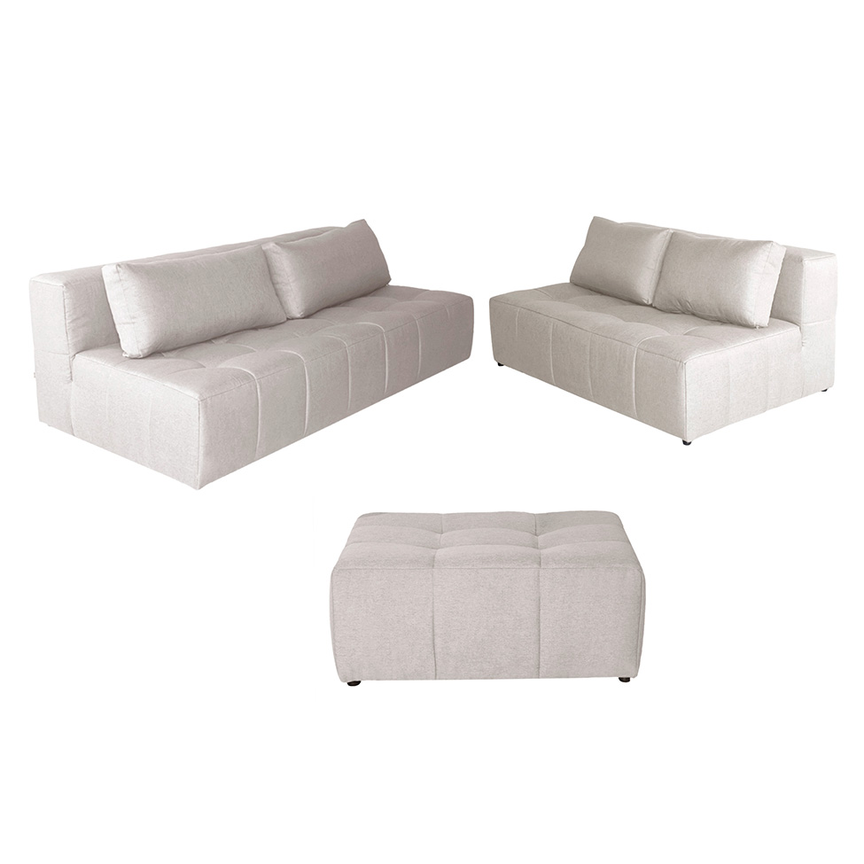 Sofá Modular 2 e 3 Lugares com Puff Soho Linho Cru
