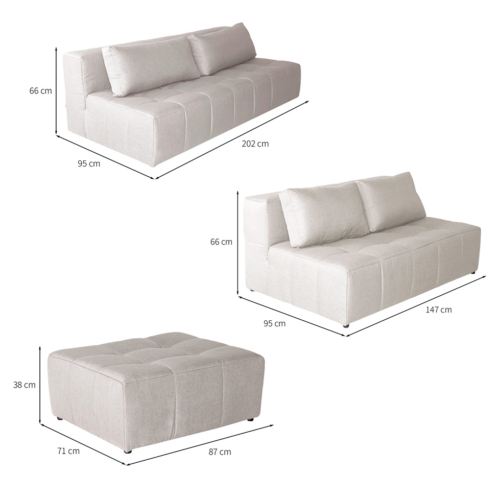 Sofá Modular 2 e 3 Lugares com Puff Soho Linho Cru