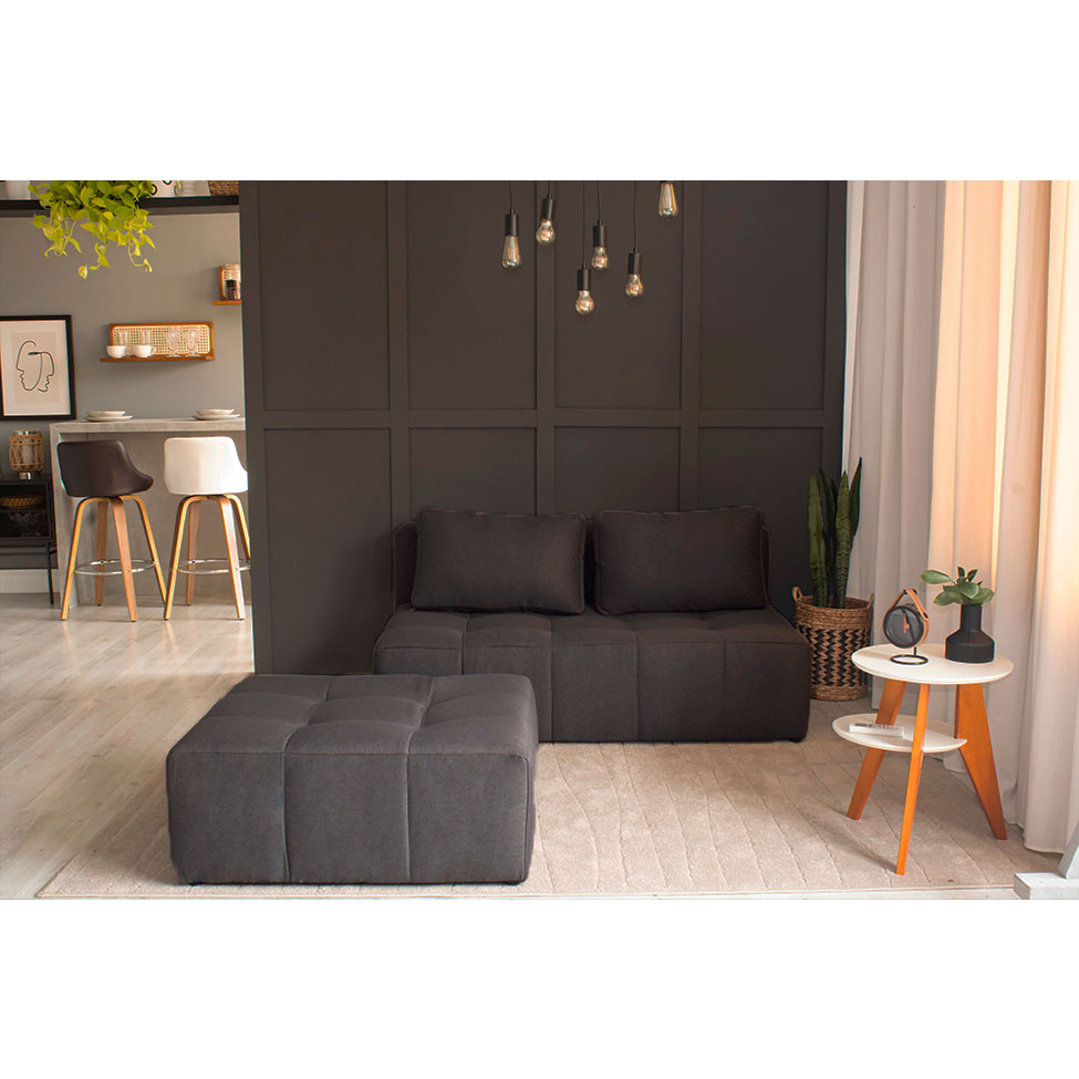 Sofá Modular 2 e 3 Lugares com Puff Soho Linho Grafite