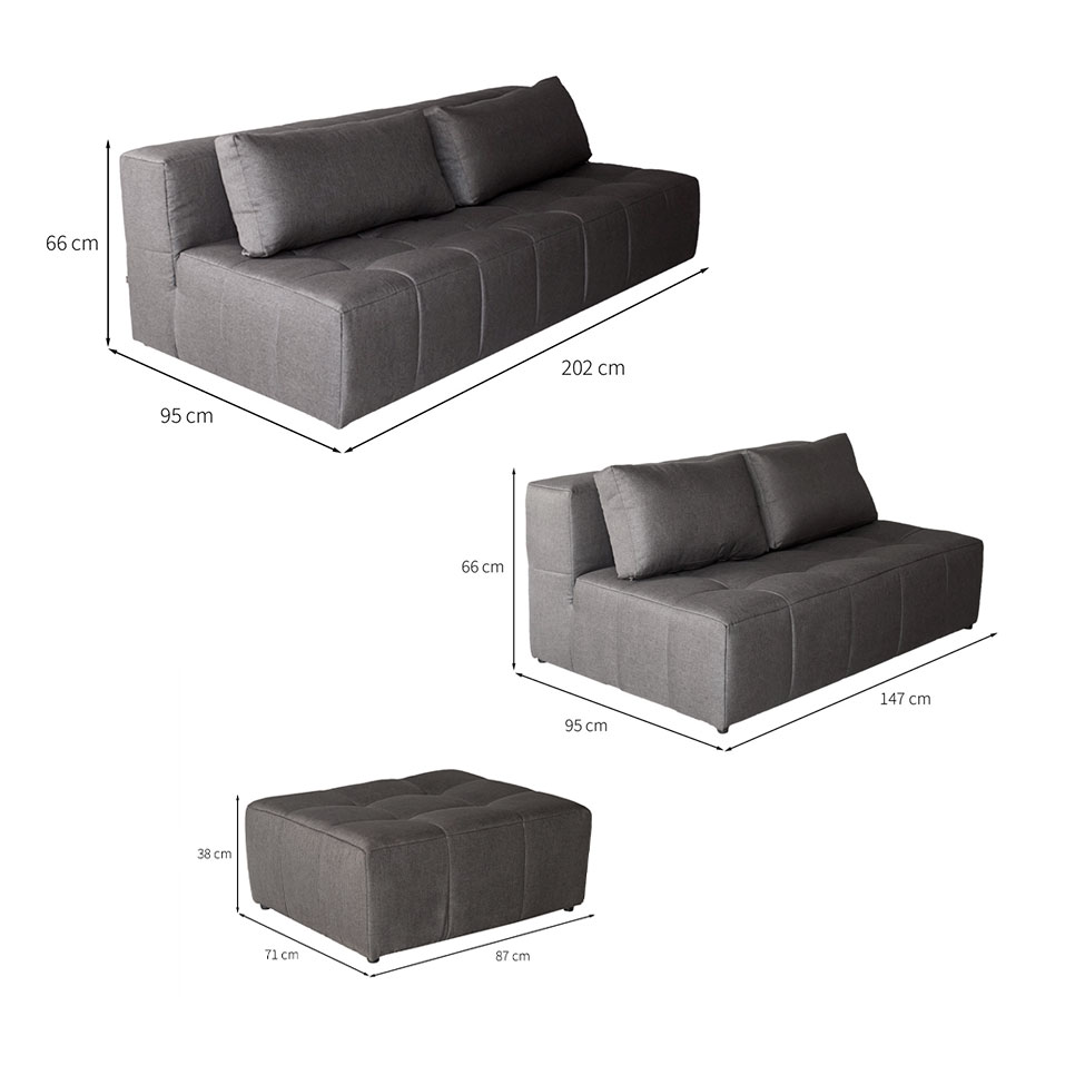 Sofá Modular 2 e 3 Lugares com Puff Soho Linho Grafite