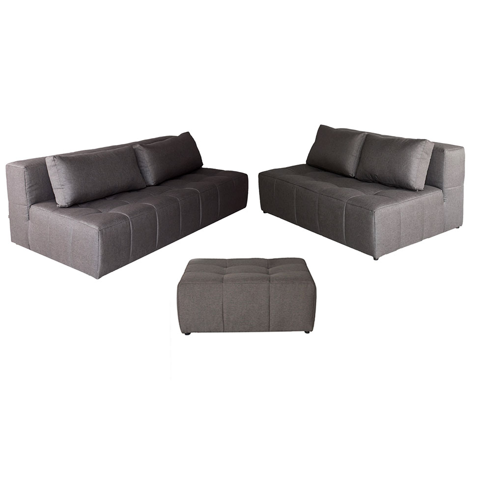 Sofá Modular 2 e 3 Lugares com Puff Soho Linho Grafite