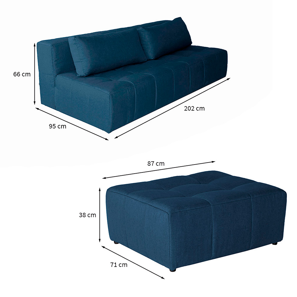 Sofá Modular 3 Lugares com Puff Soho Linho Azul Marinho