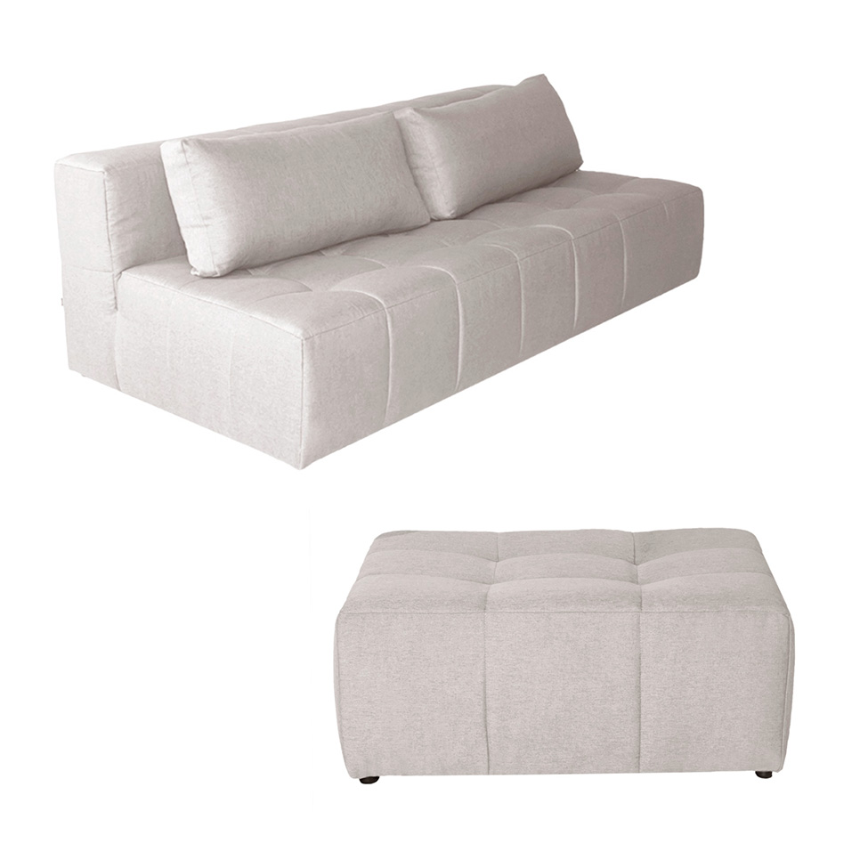 Sofá Modular 3 Lugares com Puff Soho Linho Cru