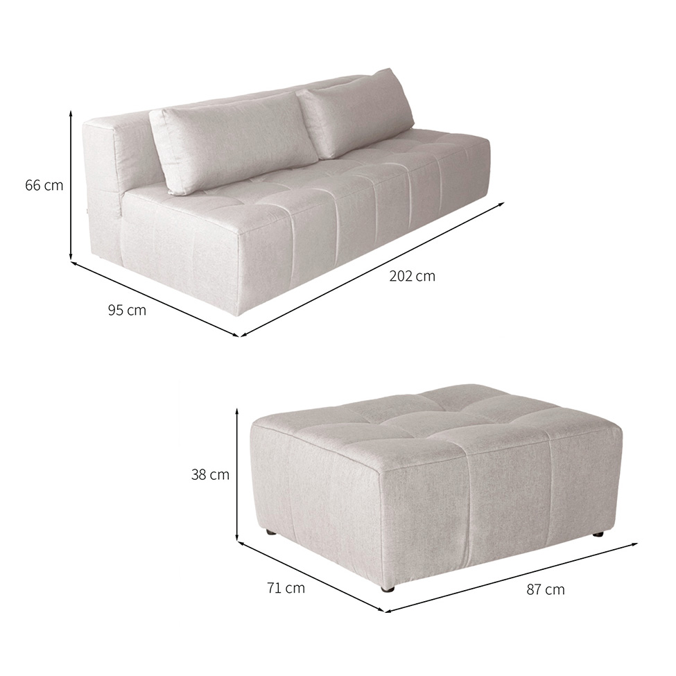 Sofá Modular 3 Lugares com Puff Soho Linho Cru