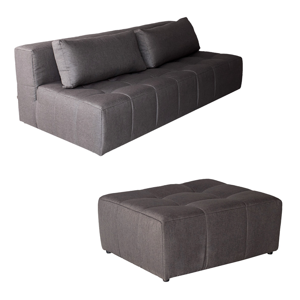 Sofá Modular 3 Lugares com Puff Soho Linho Grafite
