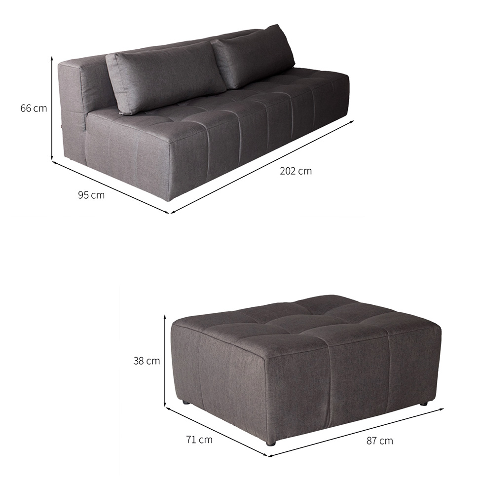 Sofá Modular 3 Lugares com Puff Soho Linho Grafite