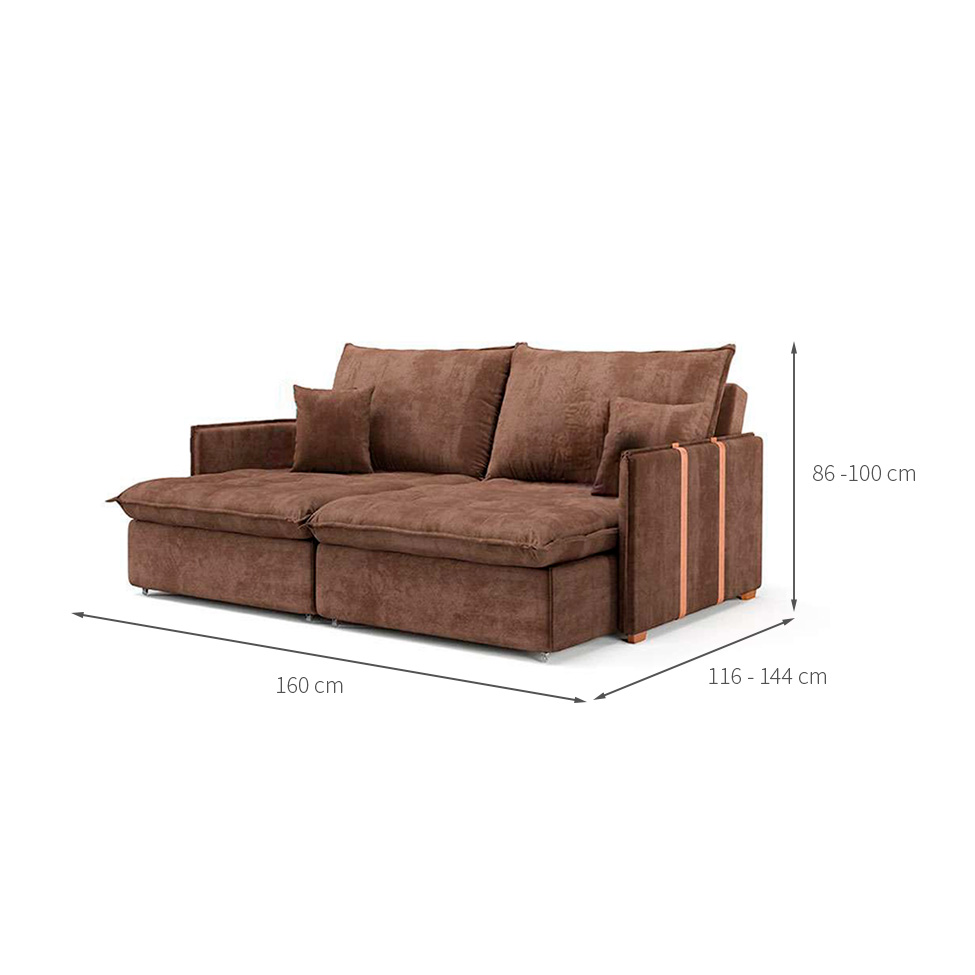 Sofá Retrátil Sem Caixa 2 lugares Solomons Velosuede Marrom 160 cm