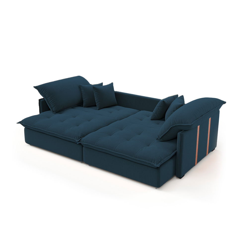 Sofá Retrátil Sem Caixa 3 Lugares Solomons Linho Azul Marinho 230 cm