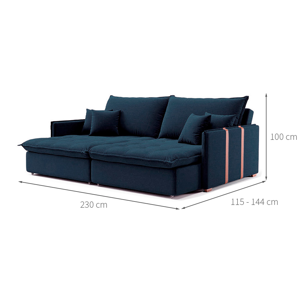 Sofá Retrátil Sem Caixa 3 Lugares Solomons Linho Azul Marinho 230 cm