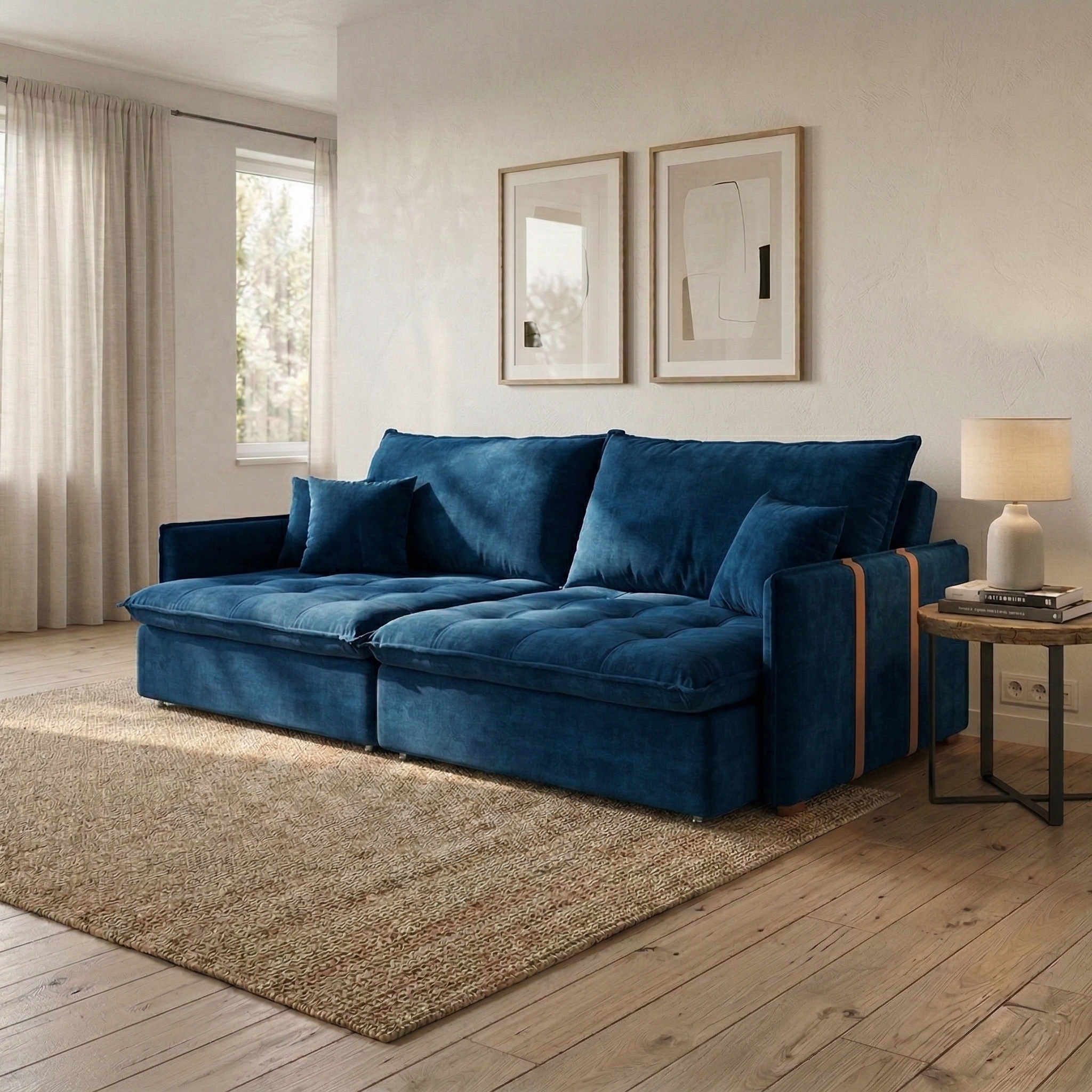 Sofá Retrátil Sem Caixa 3 Lugares Solomons Velosuede Azul Marinho 230 cm