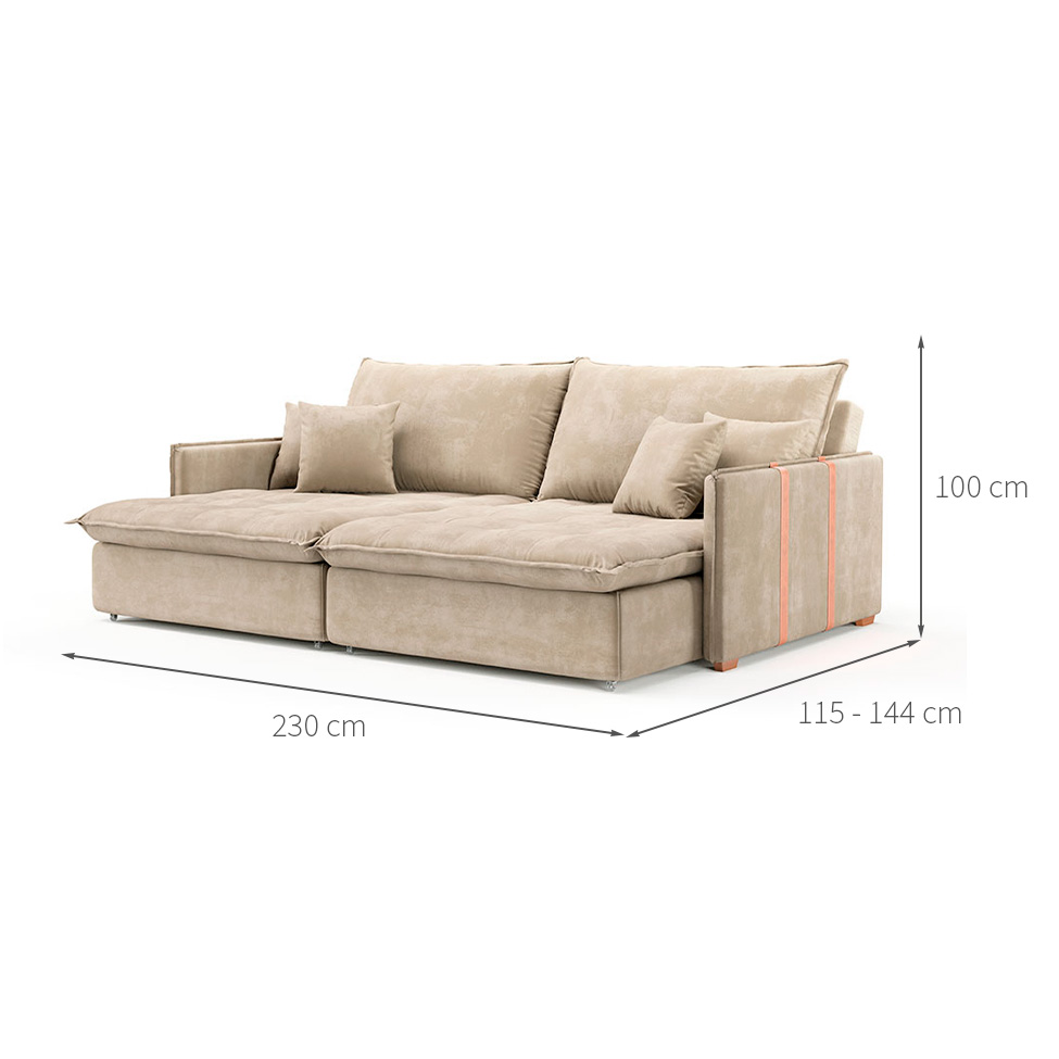 Sofá Retrátil Sem Caixa 3 Lugares Solomons Velosuede Bege 230 cm