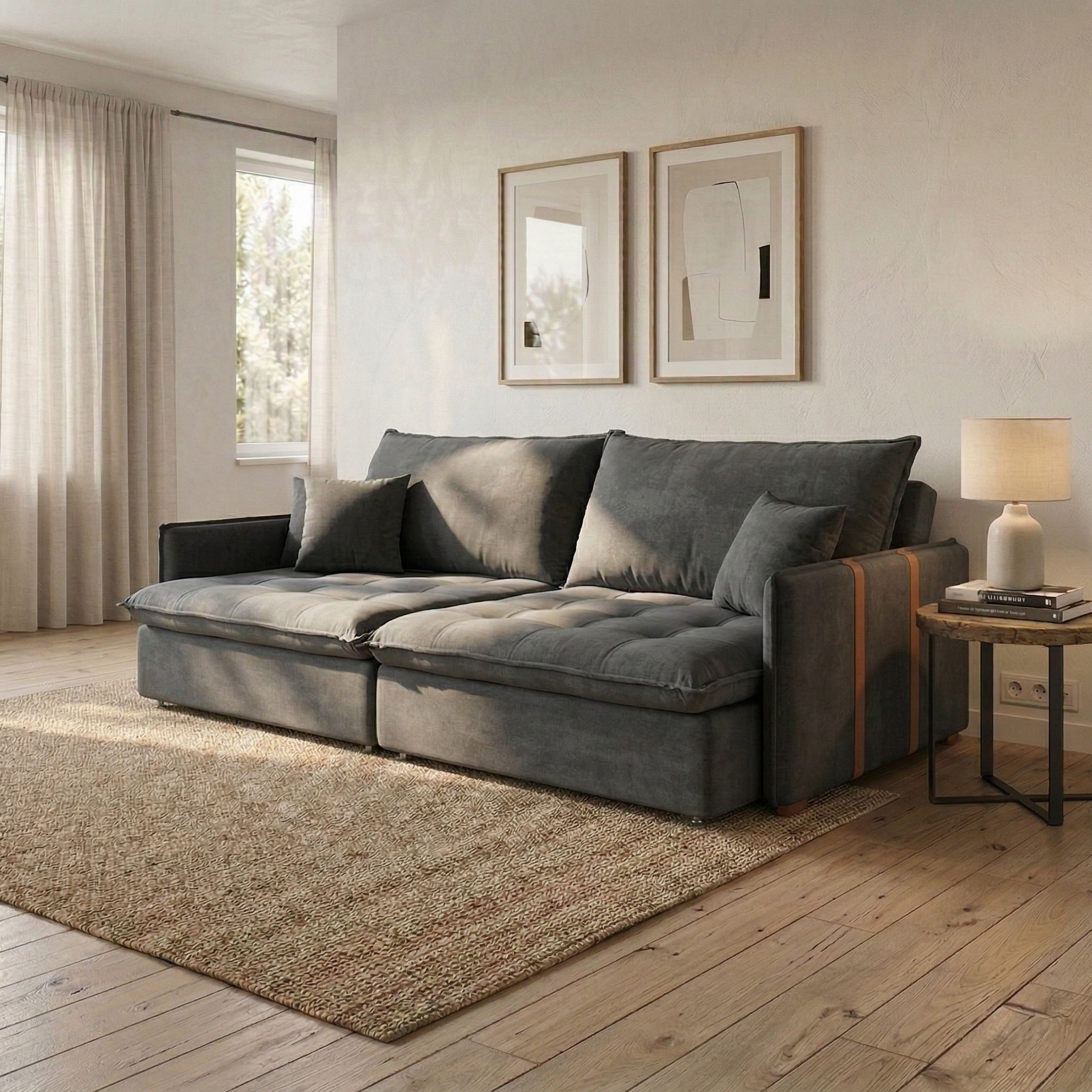 Sofá Retrátil Sem Caixa 3 Lugares Solomons Velosuede Grafite 230 cm