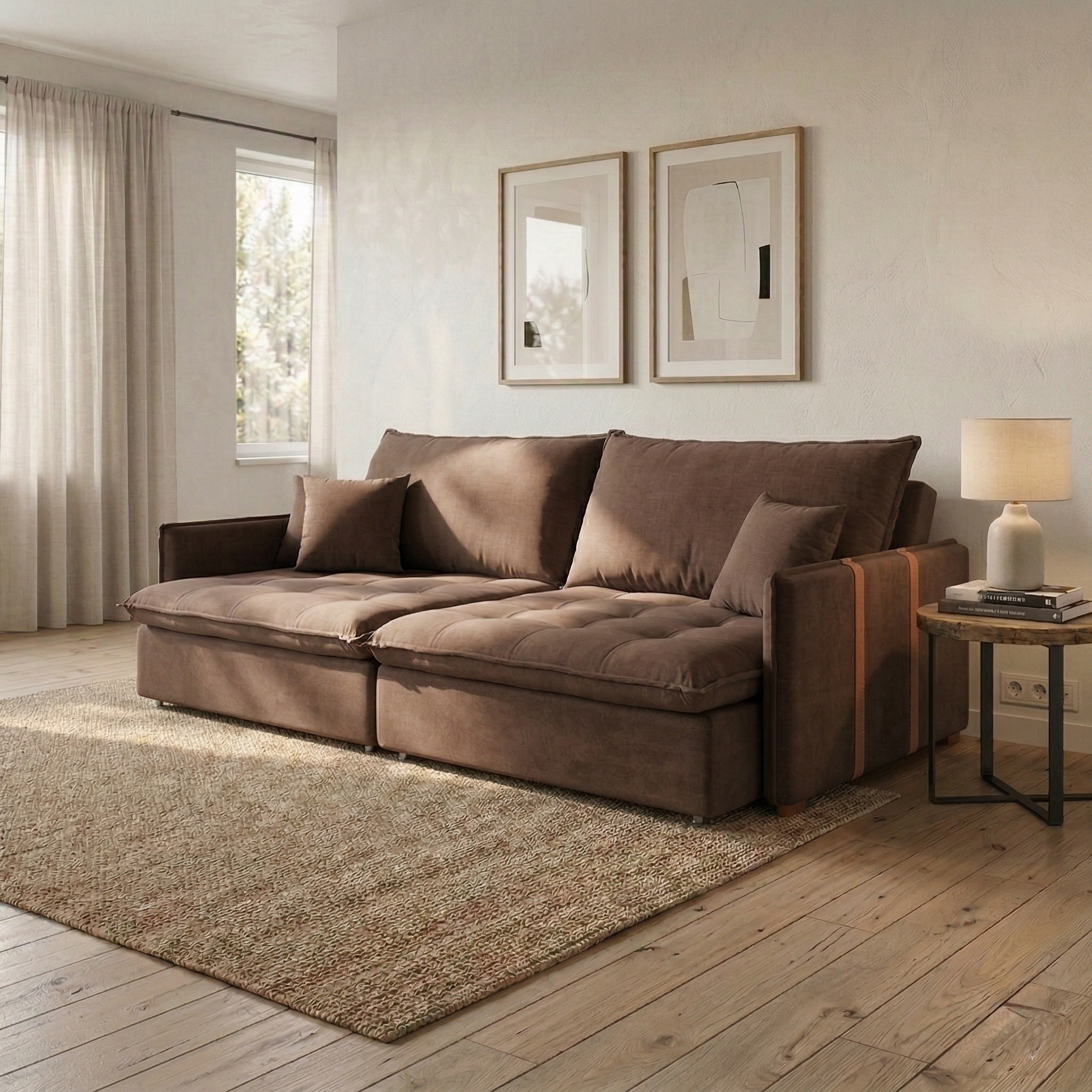 Sofá Retrátil Sem Caixa 3 Lugares Solomons Velosuede Marrom 230 cm
