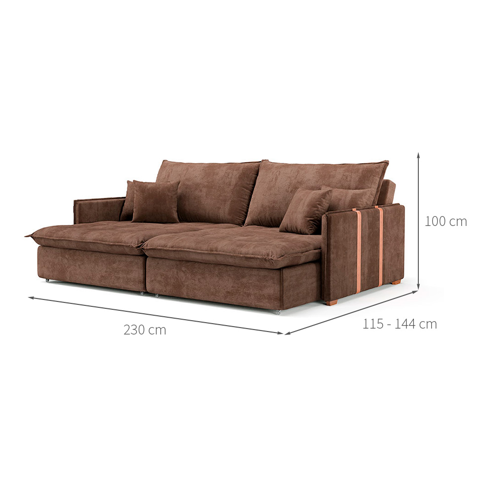 Sofá Retrátil Sem Caixa 3 Lugares Solomons Velosuede Marrom 230 cm