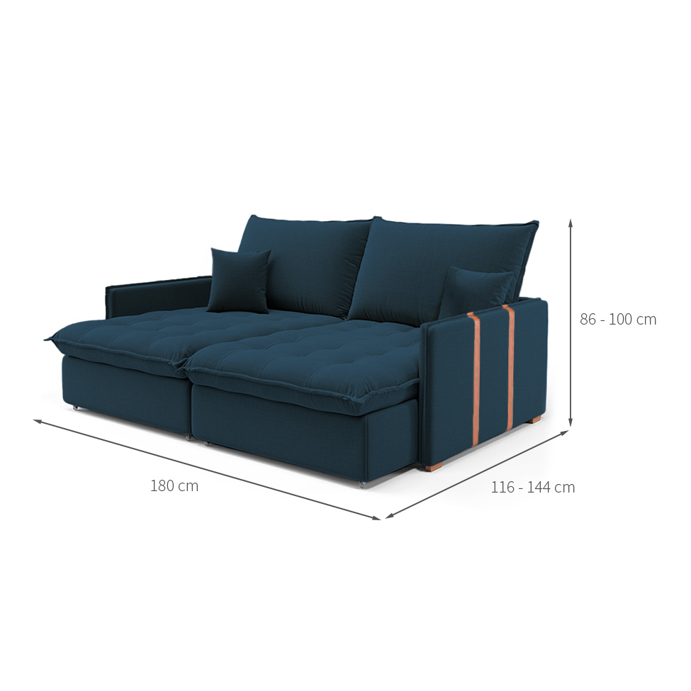 Sofá Retrátil Sem Caixa 3 lugares Solomons Linho Azul Marinho 180 cm