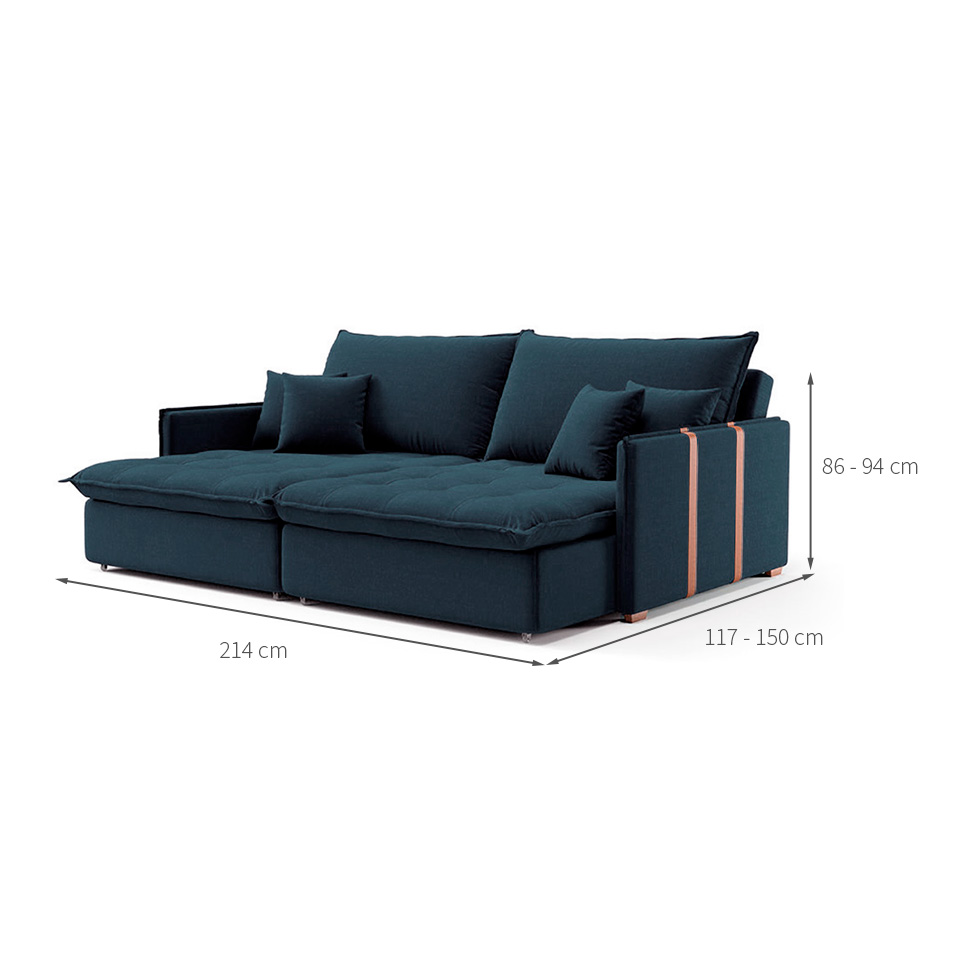 Sofá Retrátil Sem Caixa 3 lugares Solomons Linho Azul Marinho 214 cm