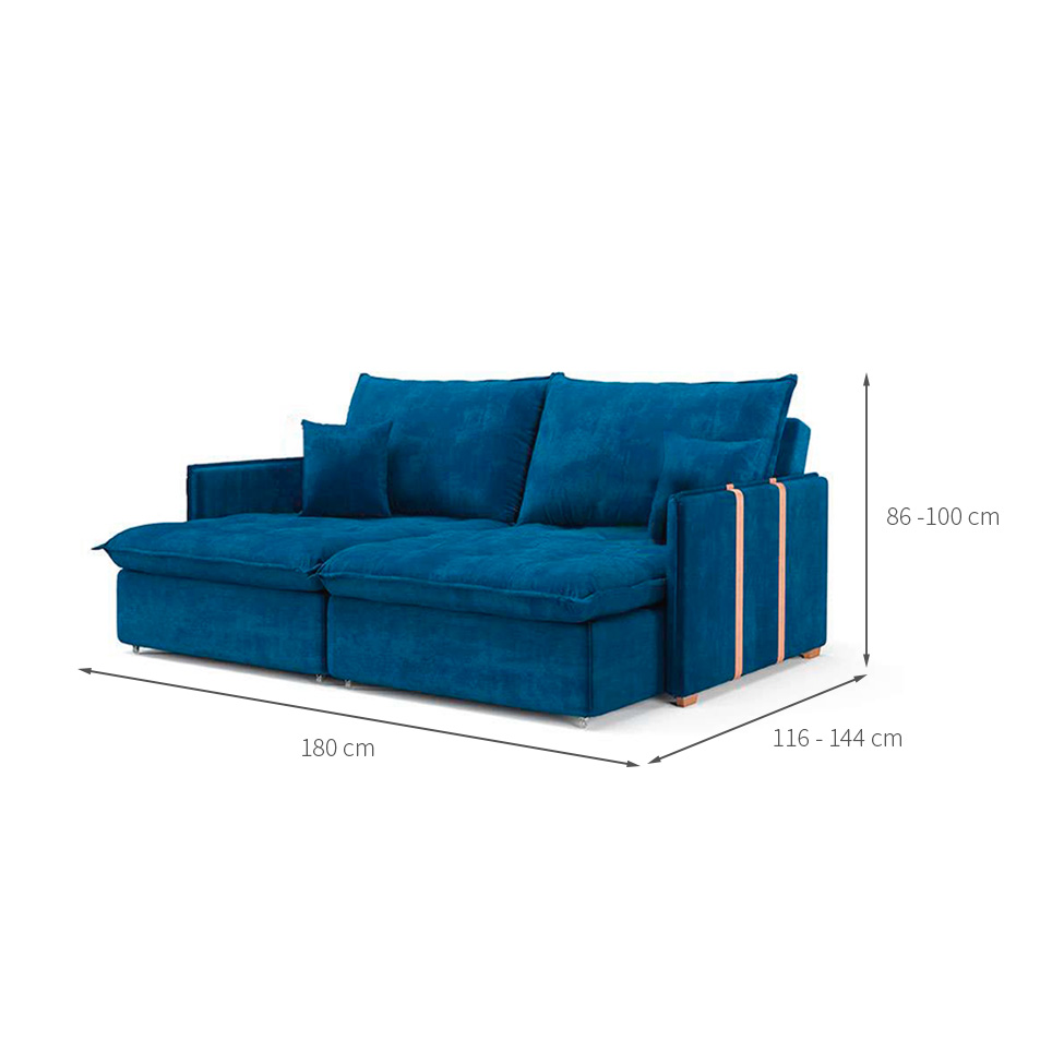 Sofá Retrátil Sem Caixa 3 lugares Solomons Velosuede Azul Marinho 180 cm