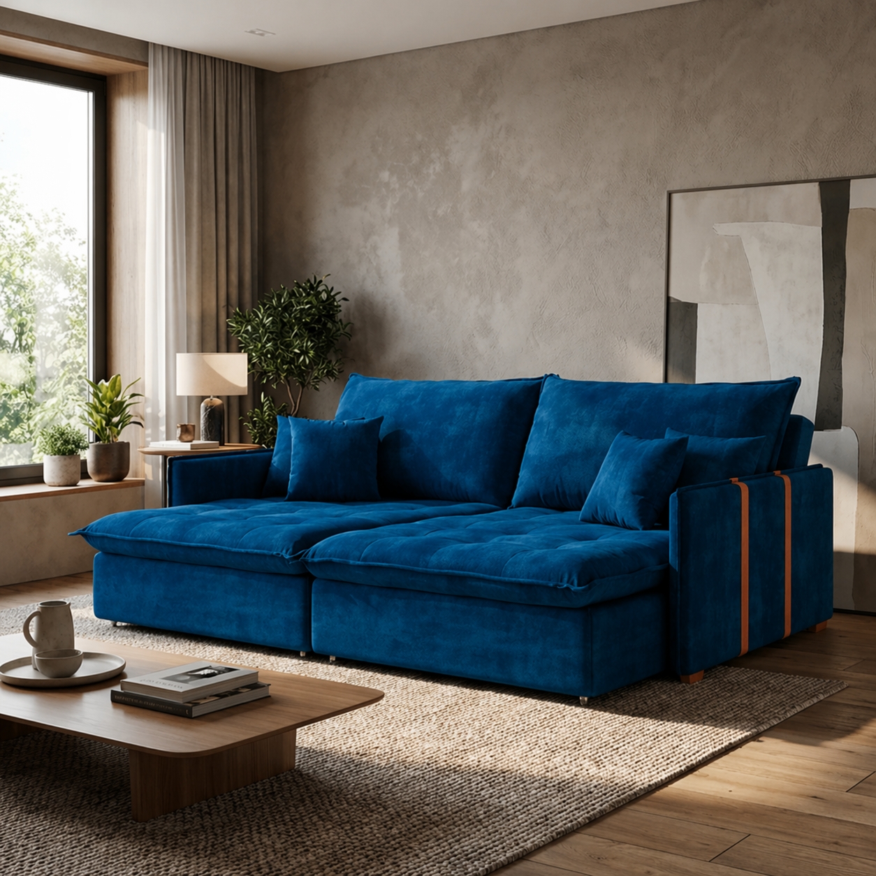 Sofá Retrátil Sem Caixa 3 lugares Solomons Velosuede Azul Marinho 214 cm