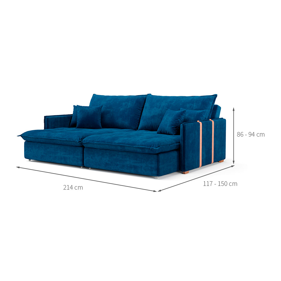 Sofá Retrátil Sem Caixa 3 lugares Solomons Velosuede Azul Marinho 214 cm