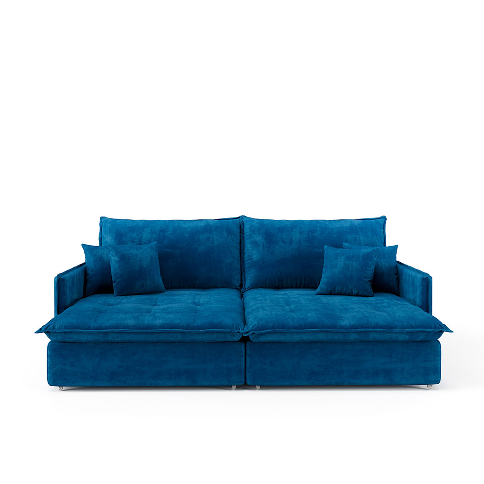 Sofá Retrátil Sem Caixa 3 lugares Solomons Velosuede Azul Marinho 214 cm