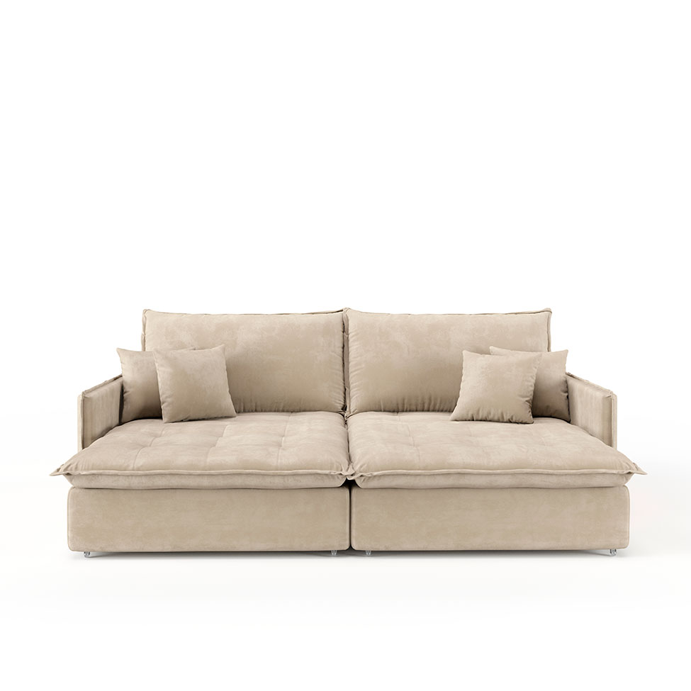 Sofá Retrátil Sem Caixa 3 lugares Solomons Velosuede Bege 214 cm