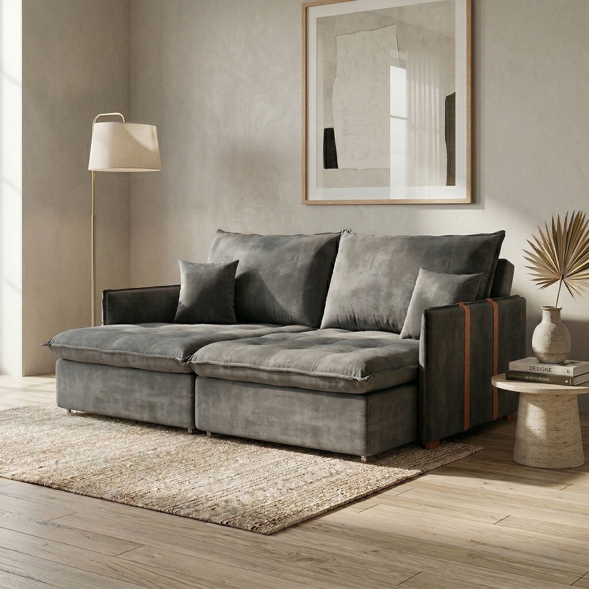 Sofá Retrátil Sem Caixa 3 lugares Solomons Velosuede Grafite 180 cm