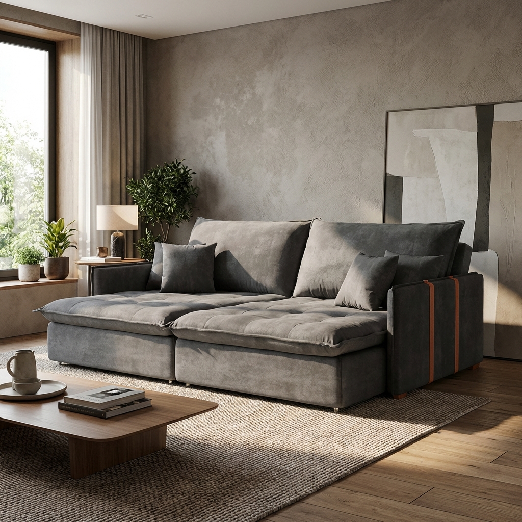 Sofá Retrátil Sem Caixa 3 lugares Solomons Velosuede Grafite 214 cm