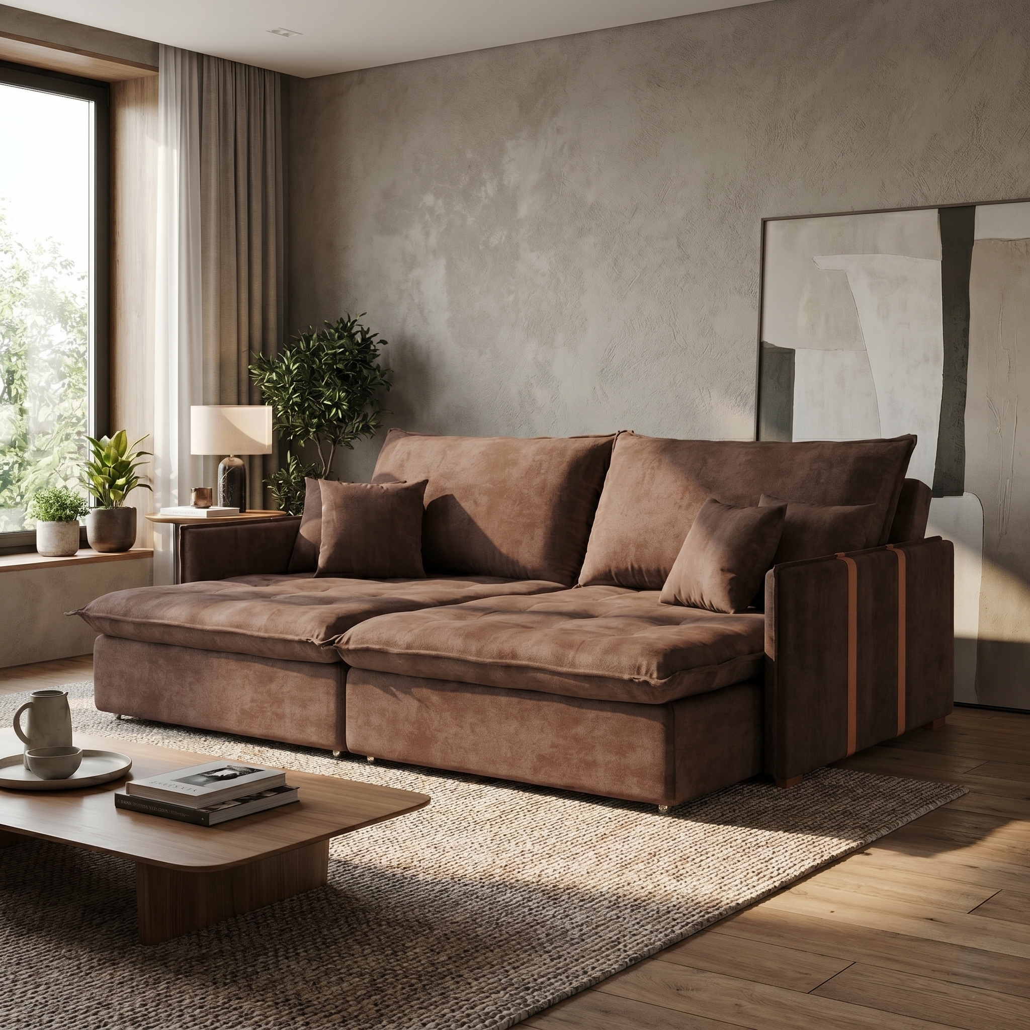 Sofá Retrátil Sem Caixa 3 lugares Solomons Velosuede Marrom 214 cm