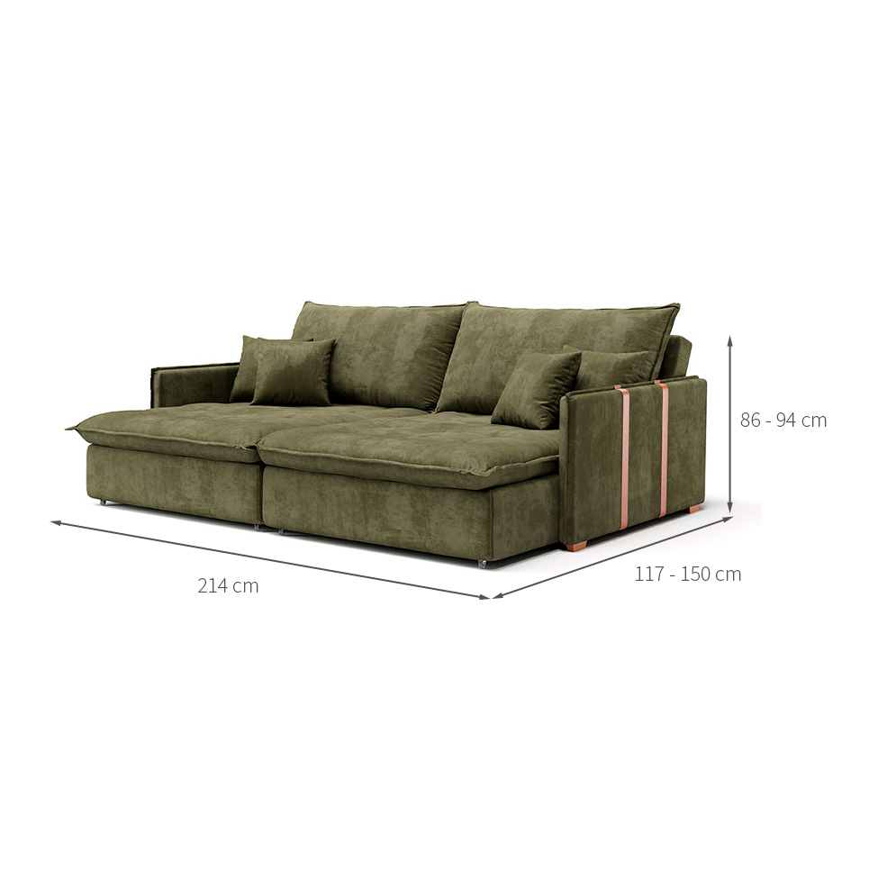 Sofá Retrátil Sem Caixa 3 lugares Solomons Velosuede Verde 214 cm
