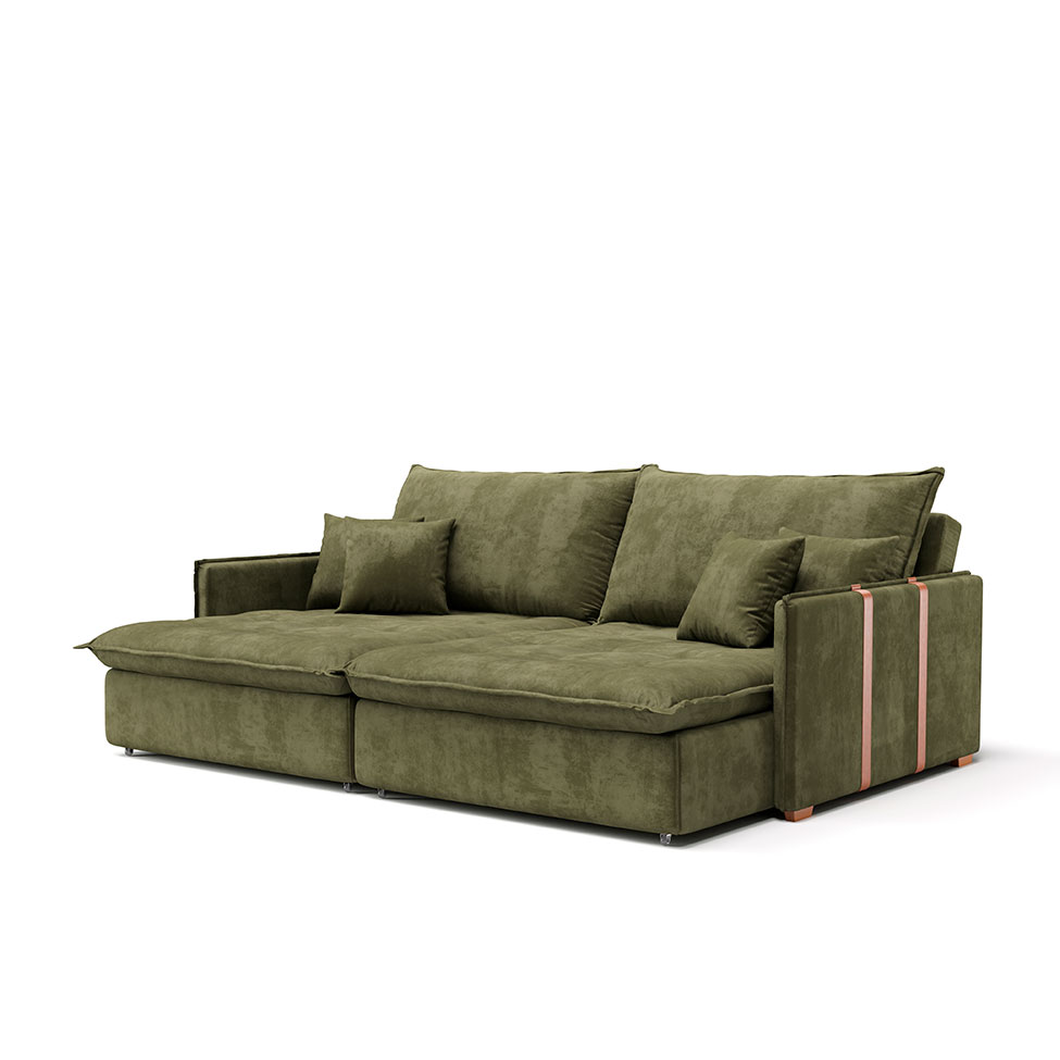 Sofá Retrátil Sem Caixa 3 lugares Solomons Velosuede Verde 214 cm