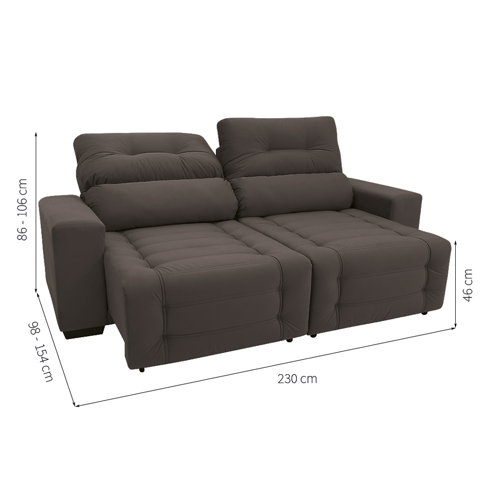 Sofá Retrátil e Reclinável 3 Lugares Blenda I Suede Café